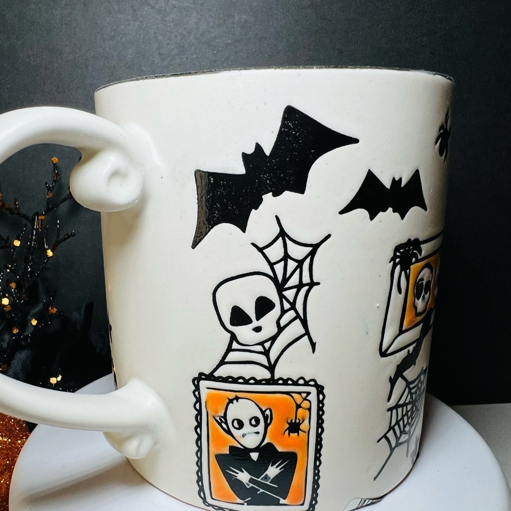 Halloween Mug Spooky Monsters in Photo Frames Skulls Pumpkins Coffee Bar Fun